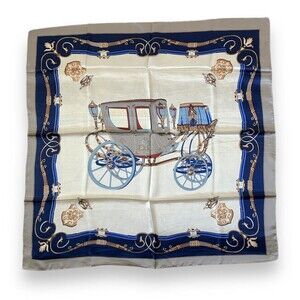 Bue Edges carriage Square Scarf 35” X 35” Women Headscarf Scarve Beige Elegant